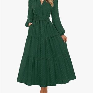 Chic Forest Green Long Sleeve Dress